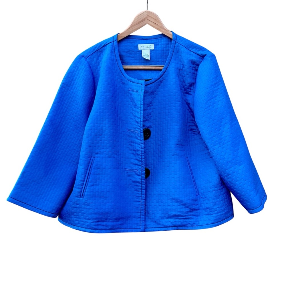 Vintage Kim Rogers Quilted Jacket Coat Cobalt Blue Sz. XL